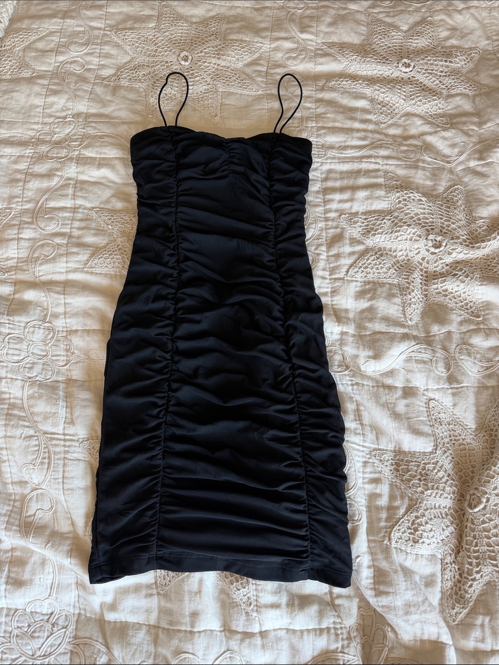Hello Molly Black Ruched Spaghetti Strap Mini Dress